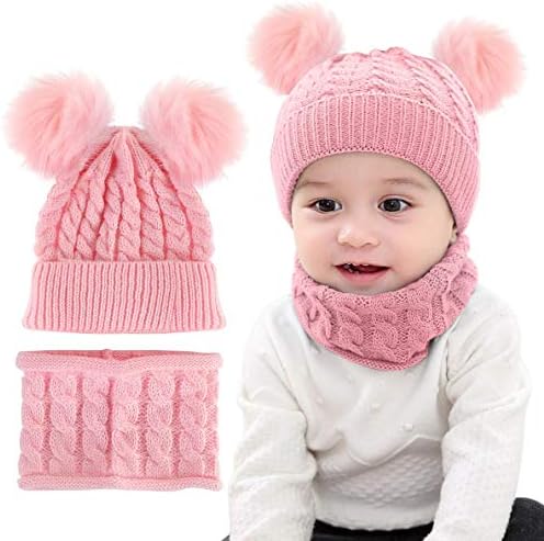 CheChury Toddler Hat and Scarf Set Baby Warm Knit Pom Beanie Cap with Circle Loop Scarf Neckwarmer 1-3 Years