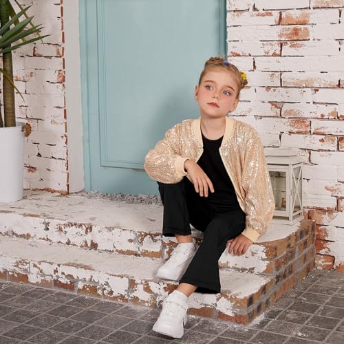 Mirawise Girls Sequin Jacket Kids Bomber Long Sleeve Zip Up Sparkle Clothes Dance Outfit with Pockets 6-13Y3