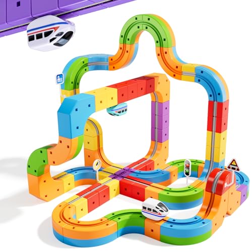 KlickRail Electric Train Set Flexible Race Track for Kids 4 6 7 8, 88 Pcs Car Track for Toddlers 3-5, Building Toy Train Track Gravity-Defying 3D...