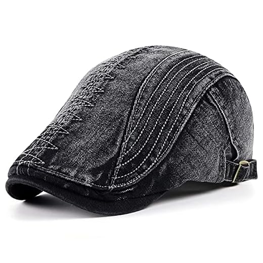 Boina Estilosa Britânica Básica de Algodão Lisa Boné Moda Casual Primavera Verão Viseira Ajustável (Preto)