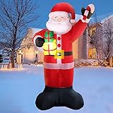 【Estable】 Nuestra decoración inflable de Santa Claus proporciona 1 soplador, también viene con 2 estacas y 2 ataduras para asegurarlo al suelo, y 2 bolsas de agua para que se pare sin soporte. No hay necesidad de preocuparse de que esta decoración inflable de Navidad se vaya volando con el viento.