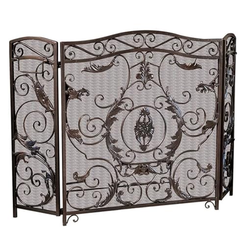 Mamparas Protectoras para Chimenea de Estilo Industrial, 136 x 90 cm, Cortina de Malla antiescaldaduras para áreas de Chimenea de pórtico/fogata (Color: Cobre Rojo)