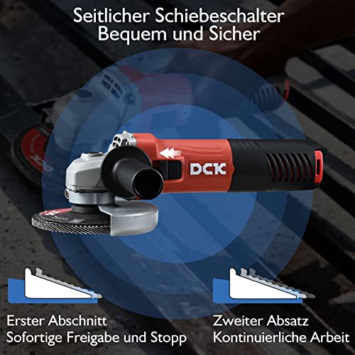 Foto von DCK 800W Professional Winkelschleifer, Leerlaufdrehzahl:11800/min, 125mm Scheiben-ø, Winkelschleifer mit Schutzhaube, Zweilochschlüssel und 4x Schruppscheiben(KSM09-125S)