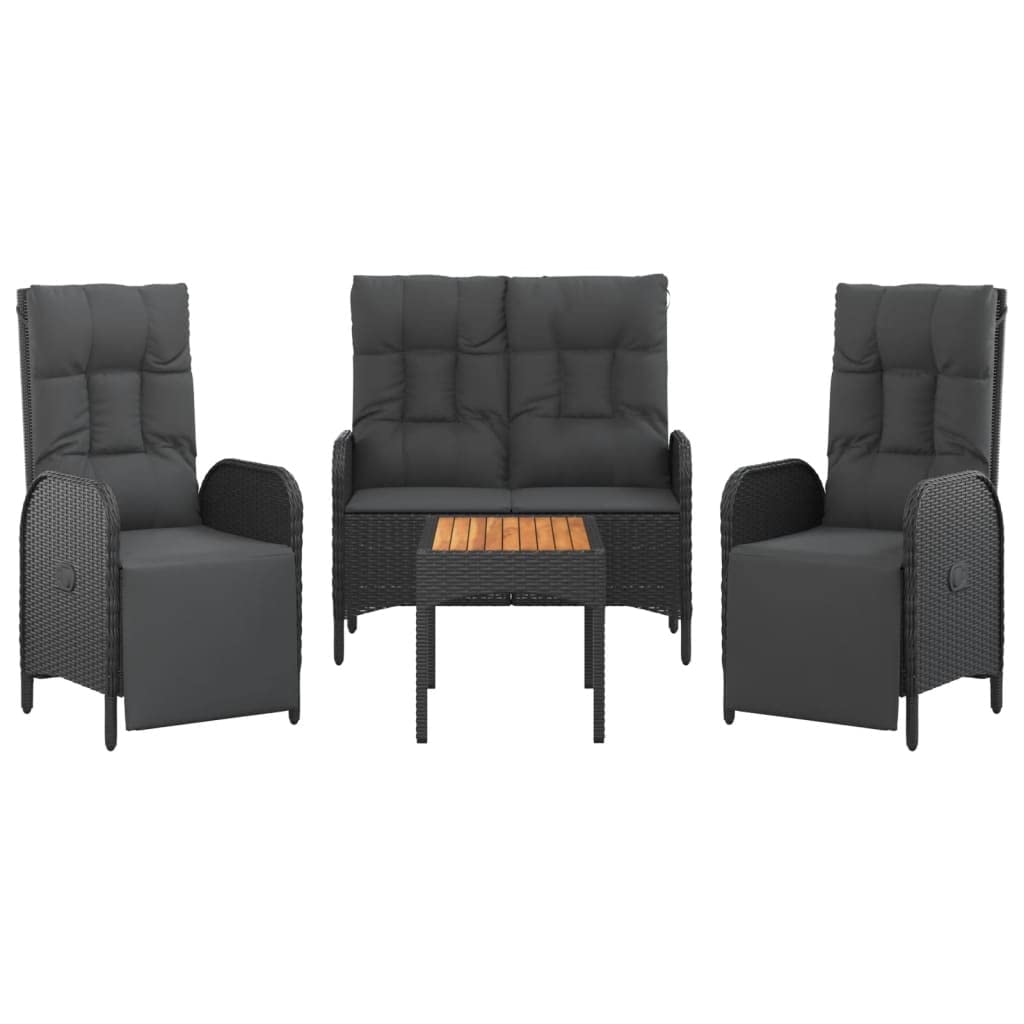 Terrassenmöbel Gartensofa Möbelsets Gartenlounge Set Loungemöbel 4-TLG. Garten-Essgruppe mit Kissen Schwarz Poly Rattan