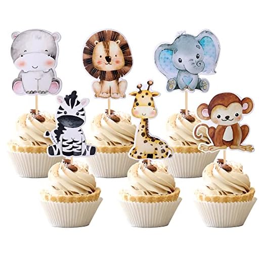 36 PCS Jungle Animals Cupcake Toppers Lion Monkey Zebra Hippo Giraffe Elephant Forest Theme Cupcake Picks for Safari Animals Theme Baby Shower Kids Birthday Party Cake Decorations Supplies