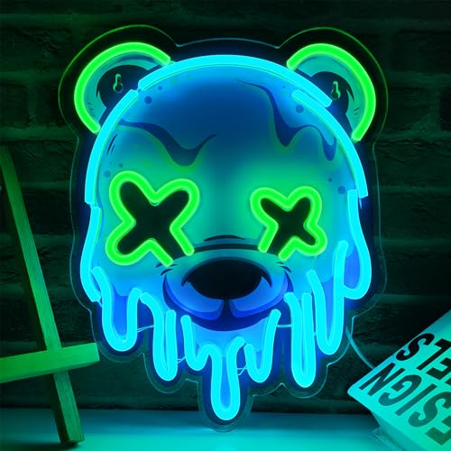 Ice Bear Neon Sign, Cool Led Sign for Wall Decor – Usb Powered, Adjustable Brightness Anime Bear Led Light for Bedroom, Bar, Pub, Party, Man Cave Decor, Unique Gift for Teenage Boys