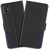 Vinanker Coque pour Galaxy A51 4G (Non Compatible avec A51 5G), Etui à Rabat Housse en Cuir Portefeuille [RFID Blocage] Coque pour Samsung Galaxy A51 4G (Noir/Bleu)