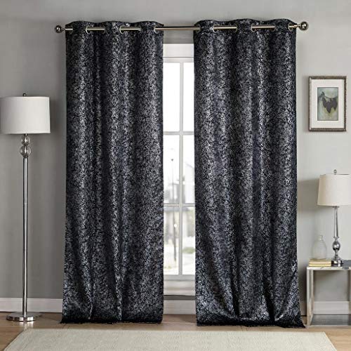 Kensie Maddie Metallic Blackout Darkening Window Curtain Set Of 2 Panels, 38 X 84, Black #TOP18
