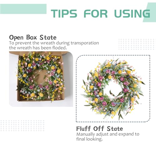 Egolot 22" Spring Summer Wreath for Front Door - Colorful Wildflower Wreath with Lavender & Forsythia, Everyday Floral Wreaths for Front Door Outside, Spring Door Wreath for Indoor Home Decor by egolot - Used condition - Image 6