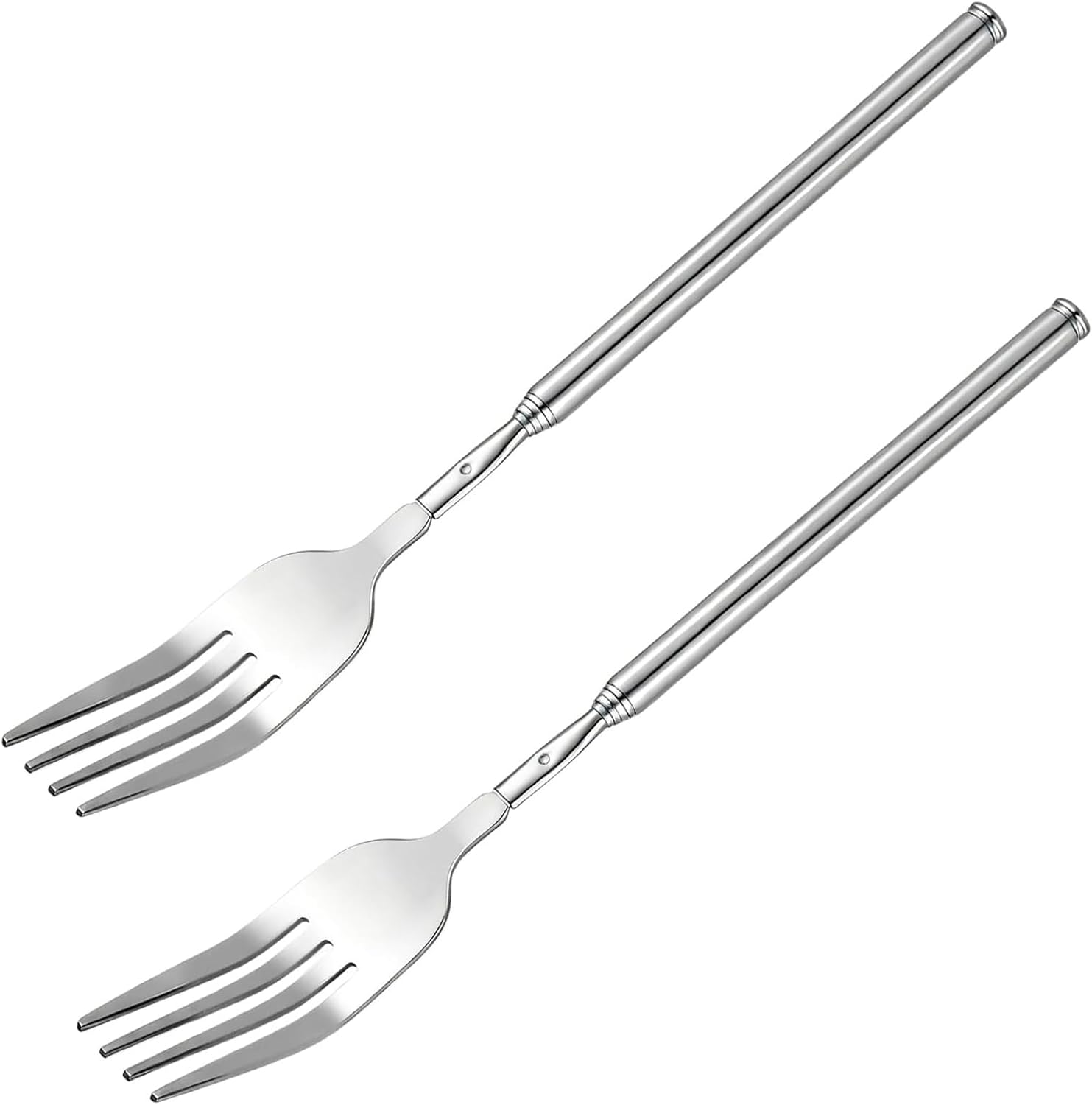 2PCS Extendable Forks, Extendable Handle，Stainless Steel Retractable Long Extending for BBQ, Salad, Dinner, Fruit and Dessert (8.7 to 25.4in)