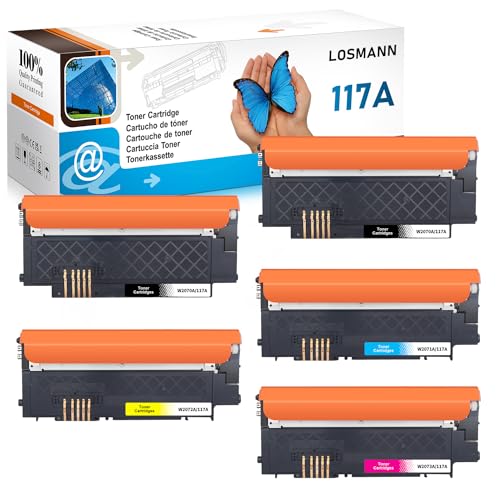 LOSMANN 117A Cartuchos de tóner Compatible para HP 117A con chip para HP Color Laser 150a 179fwg 178nwg 179fnw 178nw 150nw 178 179 W2070A W2071A W2072A W2073A (negro, cian, amarillo, magenta, 5 Pack)