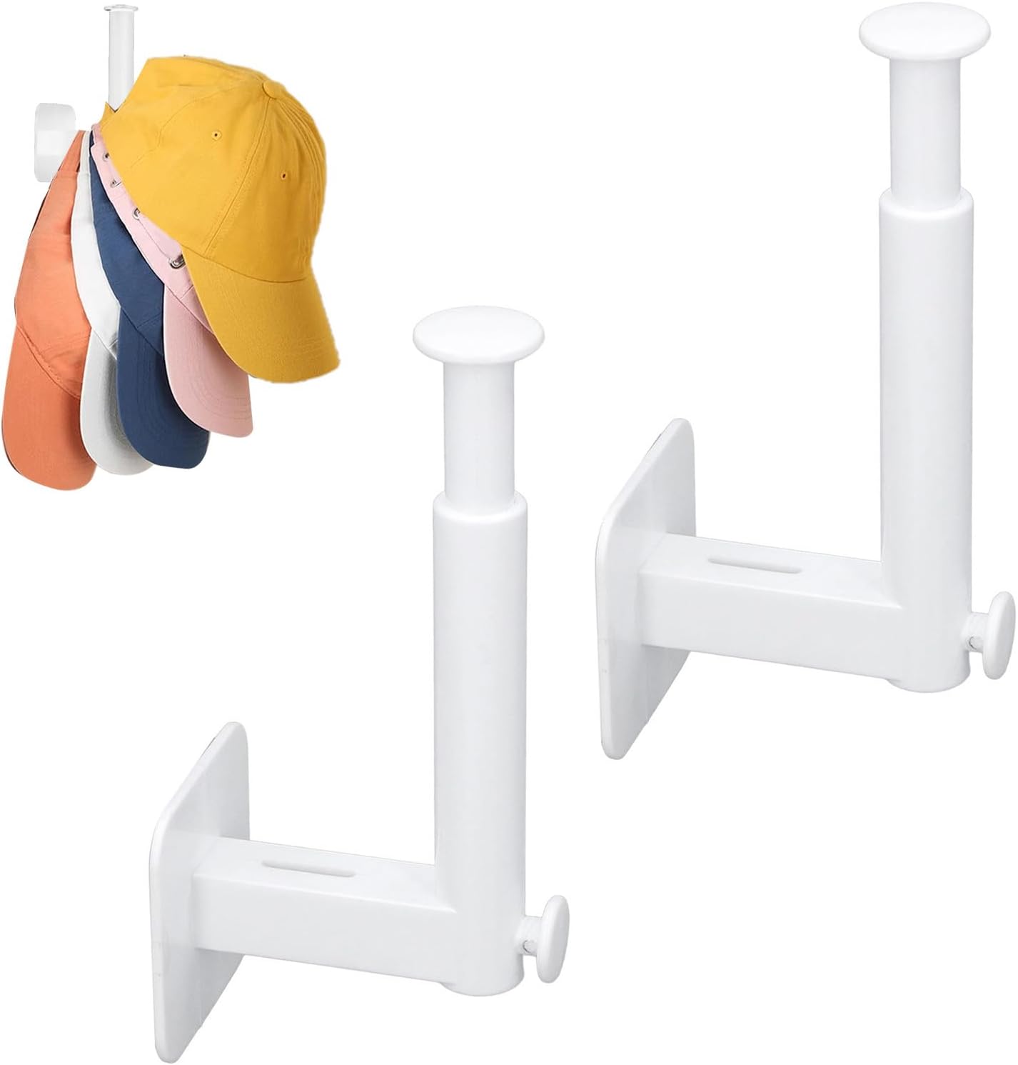 Dioche 2 Pack Hat Racks for Baseball C aps, Retractable 15 to 20 Hats Organizer L Shaped Hooks Adhesive No Punching Baseball C ap Storage Rack for Home Kitchen Bedroom (White)