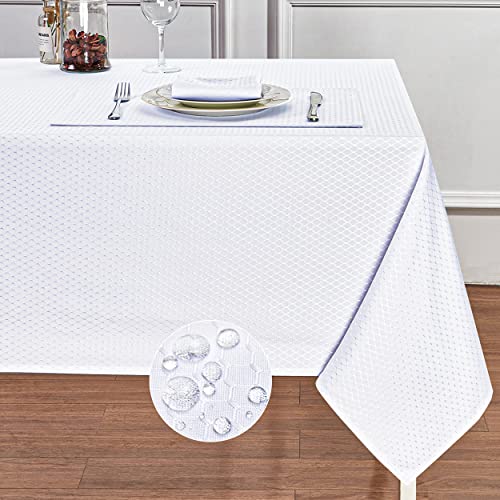 HomeJoy Rectangle Table Cloth Linen Farmhouse Stainproof Waterproof Washable Polyester Oblong Rectangular Fabric Table Cover for Kitchen Dining Dinner (White, 60 X 120 Inch) by HomeJoy - Used condition - US$20.23