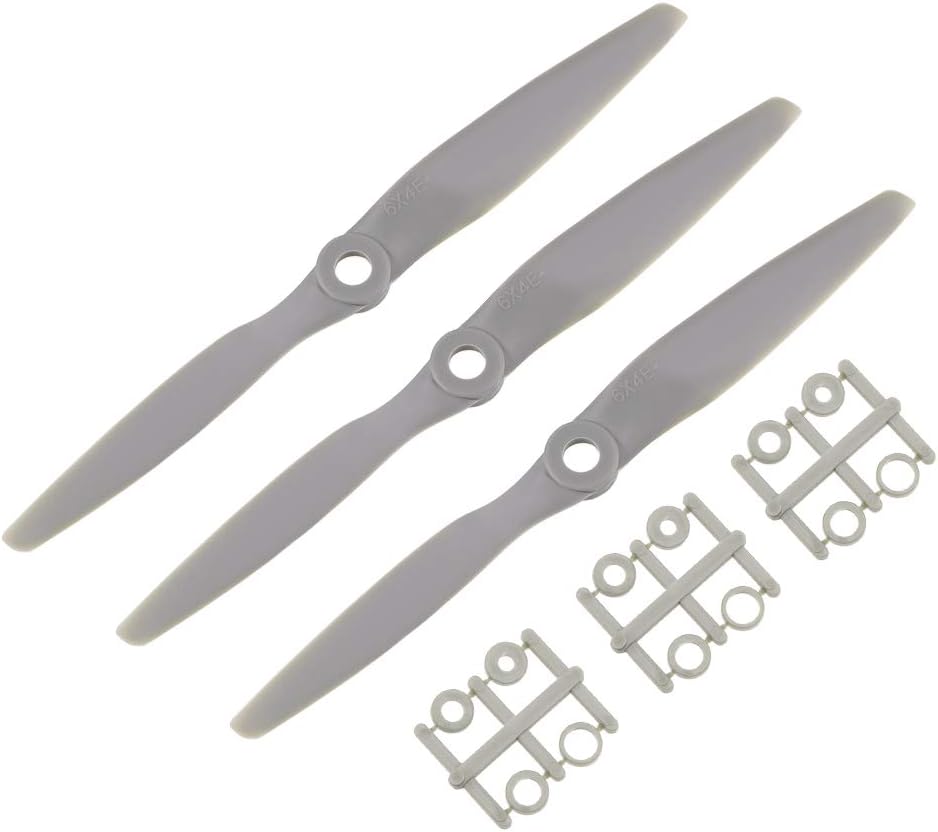 uxcell RC Propellers CW 6x4 Inch 2-Vane for Airplane Nylon Gray 3Pcs with Adapter Rings