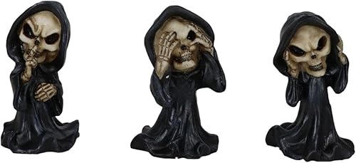 Ebros Gift Alquimia gótica Nigromancia mágica ver escuchar hablar no mal Grim Reaper Figuras de esqueleto Chibi Set de 3 decoración de Halloween