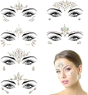 SPOKKI Face Gems Set, 6 Pcs Luminous Festival Face Gems Stickers for EyesCrystal Temporary Tattoos for Parties Carnivals Festivals (A)