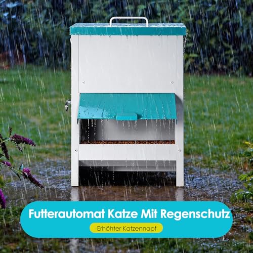 MUYIRTED Futterautomat für Mehrere Katze, 10L Futterspender Katze Trockenfutter, Metall, Regendicht, Hochbeiniger Katzennapf