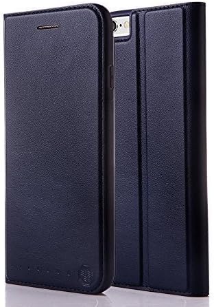 Nouske iPhone 6 Plus/6s Plus 5.5 inch Flip Folio Wallet Stand up Credit Card Holder Leather Case Cover Holster/Magnetic Closure/TPU bumper/360 Full Body Protection, Navy Blue