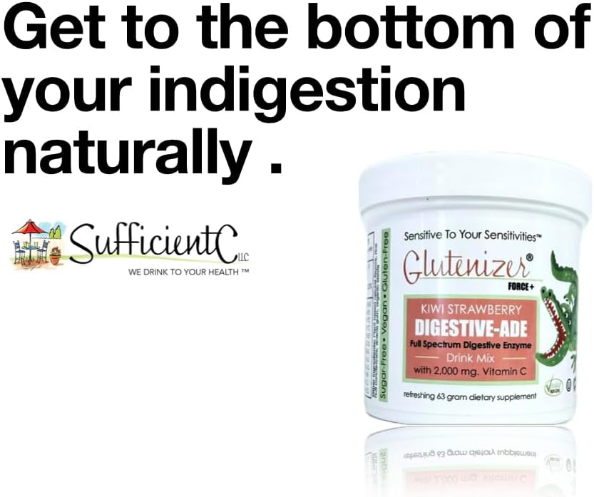 Sufficient-C - Glutenizer Force Plus Kiwi-Strawberry Digestive-Ade Drink Mix - Naturally Effective, Premium, Full Spectrum Enzyme Blend with 2,000 mg. Vitamin C - Acid Reflux, Indigestion Solution - Image 4