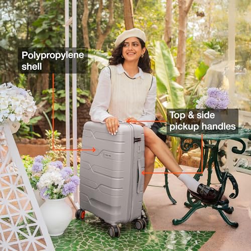 Image of Nasher Miles Paris Hardshell-Sided Polypropylene Check-in Luggage Grey 24 Inch |65Cm 8 Wheel Inline Trolley Bag, Medium