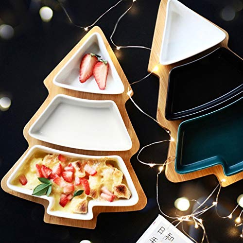 Angoily Christmas Tree Shaped Platter Ceramic Christmas Serving Tray Dishes For Entertaining, Food Serving Platter With Base For Appetizer, Snacks, Fruit, Candy Dessert For Xmas Party, White #TOP5