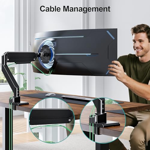 Image of MOUNT PRO Heavy Duty Monitor Arm for 49 inch Ultrawide Screen up to 44 lbs, Single Desk Computer Mount Curved Monitor Stand for Samsung Odyssey G9, Adjustable Gas Spring VESA Mount 75x75 100x100