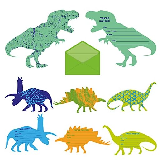 MY GRECA Dinosaur Birthday Invitations - 24 Dinosaur Party Supplies Invitations - Dinosaur Invite cards with Envelops- Dinosaur Themed Birthday Party for boys