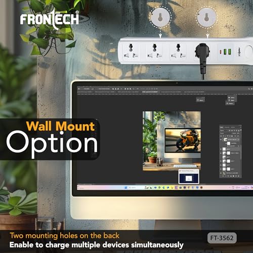 Image of Frontech 4-Way Power Extension Socket, 2000W Heavy-Duty Power Strip, Individual Switches with LED Indicators, Universal Sockets, 3M Copper Cable, Fire-Resistant Body, 1 Year Warranty (FT-3565)