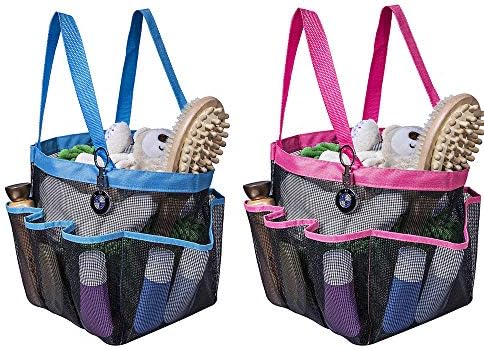 Attmu 2 Pack Portable Mesh Shower Caddy Dorm with 8 Mesh Storage Pockets, Quick Dry Waterproof Shower Tote Bag Oxford