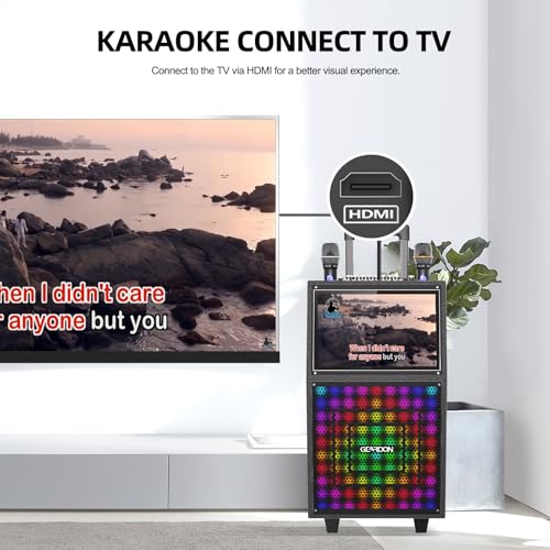 GEARDON Karaoke Machine with Lyrics Display Screen for Adults, Built-in 15 Inches Tablet, Bluetooth Speaker with 2 Wireless Mics, 1000W Peak Power, DJ Lights, Portable Karaoke System for Any Occasion - Thumbnail 4