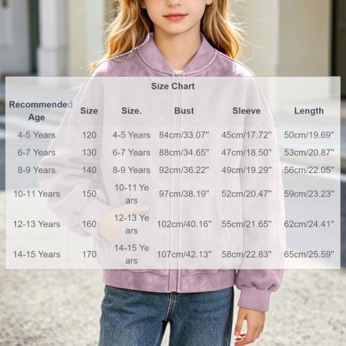 Girls Bomber Jackets Faux Suede Jacket Zip Up Coat with Pockets Size 4-15 | Soft Faux Suede Feel, bomber jacket girls, Full Zip, long Sleeves and Pockets for School, Outings and Everyday Wear - image 5
