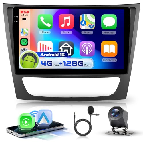 4G 128G VECHTEL 9' Radio para Coche con Bluetooth para Mercedes-Benz E Klasse W211 S211/CLS Klasse C219 2005-2008 Carplay Android Auto,GPS,RDS/FM Radio con cámara de visión Trasera