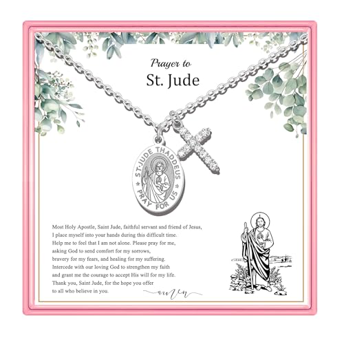 PARTNER Protectional Cross Necklace for Women St Michael/Archangel Raphael/St Christopher/St Jude/St Joseph/St Anthony Medal Necklace Gifts for Women (Jude)