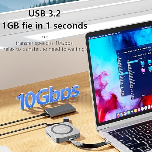 Image of Magnetic USB C Hub 8 in 1 & Type-C Docking Station M.2 NVMe 2230 SSD Enclosure, 4K@60Hz HDMI 10Gbps USB-A /USB-C 3.2 SD /TF 3.0 Card Solt AUX 100W PD for iPhone 15 16 MacBook Pro Air Laptop