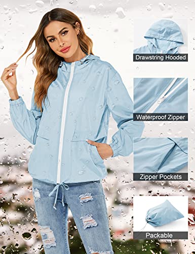Avoogue Winter Trench Coats For Women Lightweight Rain Jacket With Hood Waterproof Raincoat Windbreaker(Light Blue,3Xl) #TOP2