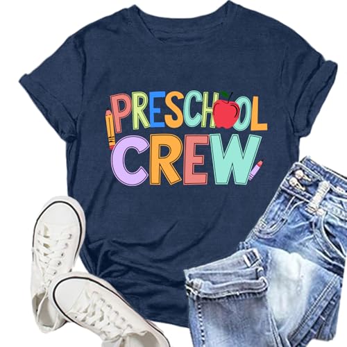 Preschool Teacher Shirts for Women Preschool Crew Tshirt Teacher Life Rainbow Tee Top