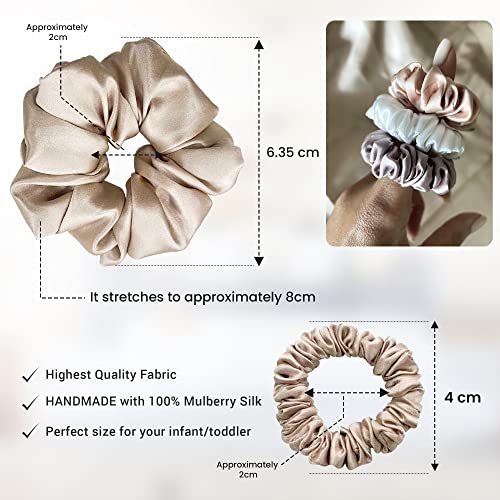 Image of NA by Sav Baby Silk Scrunchies - 5-Pack Skinny Pink 19 Momme Mulberry Silk Scrunchies for Hair - Soft Silk Hair Scrunchies for Babies and Toddlers - Luxurious Baby Hair Ties for Reduced Breakage and