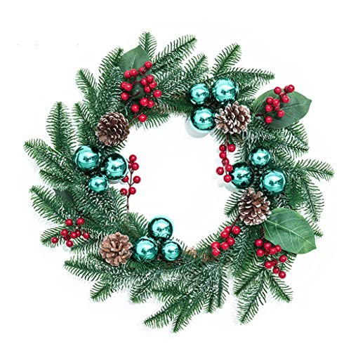 Couronne de Noël verte pour décoration murale et guirlande en rotin d'hiver