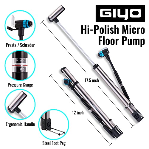 GIYO GM741 High Precision Bike Pump with Gauge - Portable Floor Pump, Durable & Lightweight for Mountain & Road Bikes, 140 PSI, Universal Valve Compatibility by GIYO - Image 2