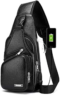 Leather Sling Bag for Men Women, Soft Sling Chest Bag, Waterproof Shoulder Chest