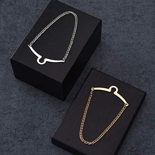 JOVIVI 2pcs Set Men's Silver Golden Necktie Tie Clips Link Chain Cravat Collar Pins Brooch w/Box2