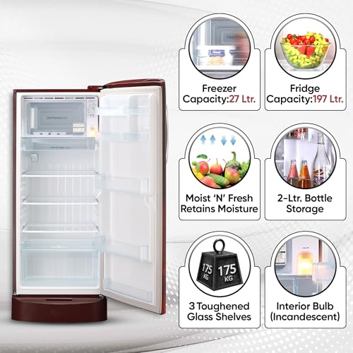 Image of LG 224 L 4 Star Direct-Cool Smart Inverter Compressor Single-Door Refrigerator (GL-D241ASCY, Scarlet Charm, Base stand with Drawer)