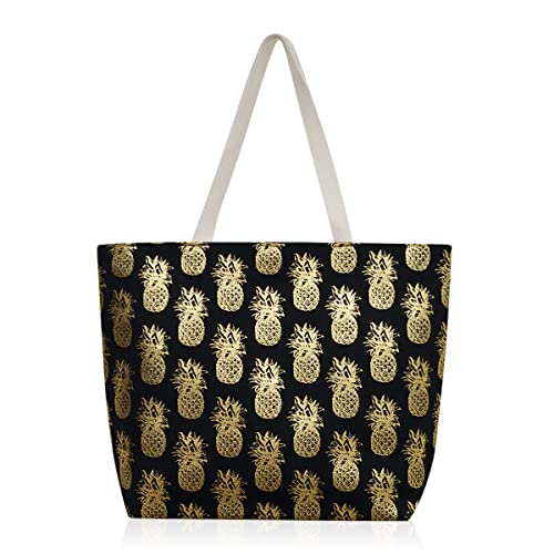 RIAH FASHION Large Reusable Eco Shopper Beach Tote - Canvas Fabric Travel Shoulder Bag Plaid Stripe, Animal, American Flag