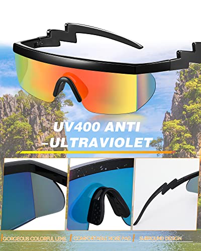 Fabbay 12 Pairs 90s Sunglasses Neon Semi Rimless Rainbow 80s Zigzag Sunglasses Goggle Style Retro Rave Shades Glasses for Men Women Halloween Cosplay3