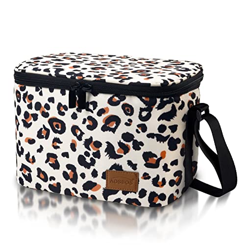 Aosbos Lunch Bag Women, Insulated Lunchbox for Adults, Leakproof Lunch Box with Adjustable Shoulder Strap, Perfect for Work, School, Picnic, Loncheras Para Mujer, Leopard