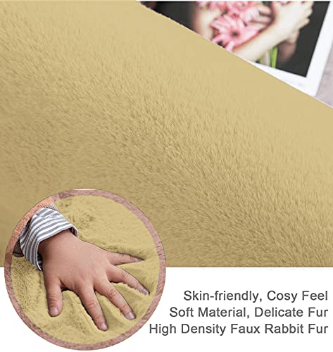 Image of Luxe Home Rabbit Fur Soild Bath Mat Super Soft, Anti-Slip, Washable, Rectangle, for Bathroom Door Mate, Bedroom Door Mats (Gold, 45x75 cm)