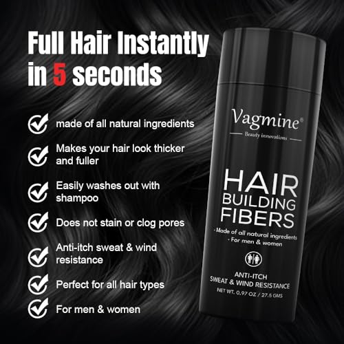 Image of VAGMINE Hair Fiber Medium Brown for Men & Women | 27.5g | Instantly Covers Thinning Hair & Bald Spots | Natural Look & Long-Lasting Hold | Easy to Apply | Suitable for All Hair Types