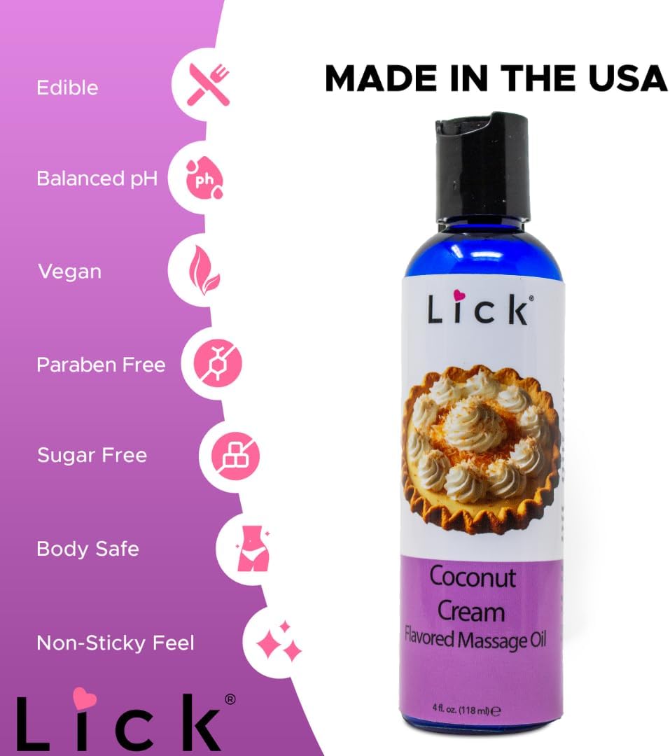 Lick Coconut Cream Indulgence Flavored Massage Oil – Vegan-Friendly, Non-Sticky, Tropical Scent, 4 oz - Image 7