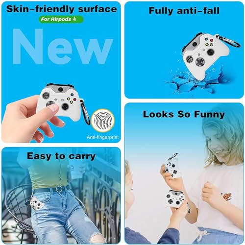 Image of Silicone Case Compatible for Apple Airpods 4 (2024) Cute Design for AirPods 4 with Active Noise Cancellation (ANC) with Keychain Hook Shockproof Protective Case (Xbox-White)