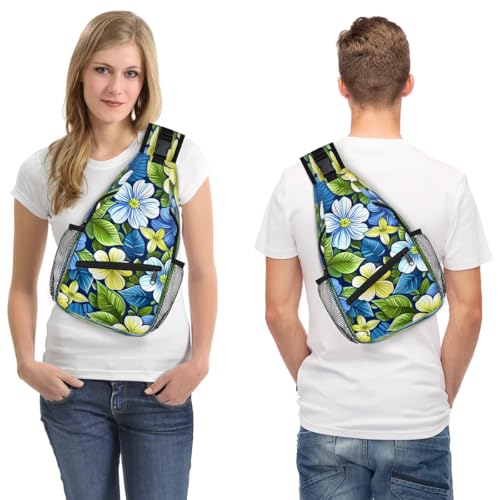 Bolso cruzado tipo sling para mujer y hombre azul floral miniatura 7